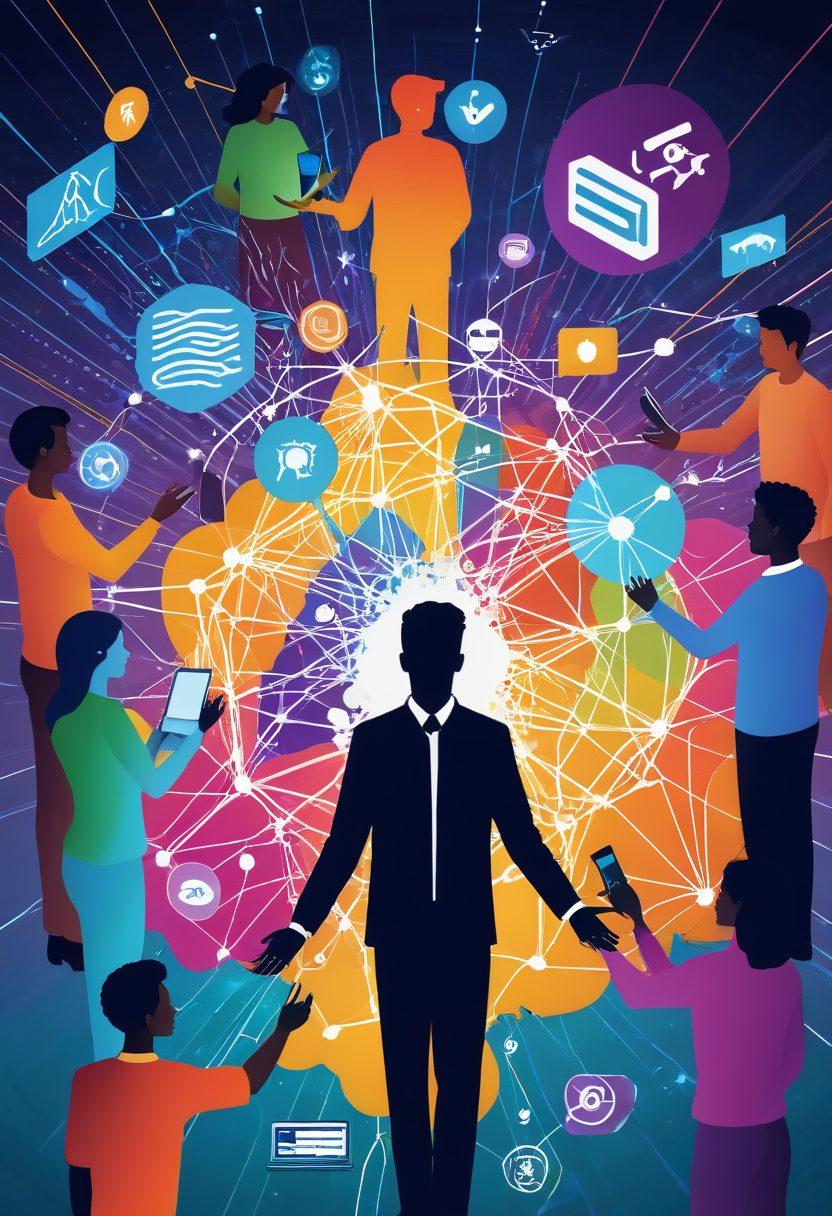 A dynamic illustration showcasing a diverse group of individuals collaborating on open-source networking projects, surrounded by vibrant digital icons of various protocols. The scene evolves from traditional networking to modern open-source solutions, with elements representing community empowerment like hands joined together. The background features a glow of interconnected networks and code lines, symbolizing progress and innovation. Bright colors and modern tech motifs create an engaging atmosphere. vector art. vibrant colors.